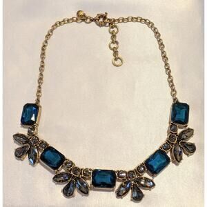 J.CREW Faceted Crystal Beaded Bib Style Statement Choker Necklace EUC Blues